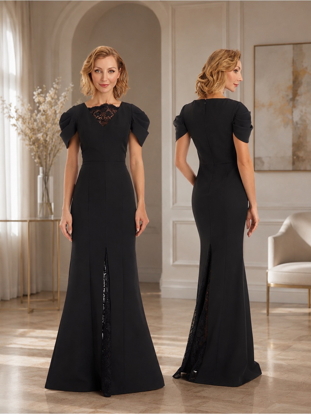 NEW JS COLLECTIONS Jamila Black Lace Detail Mermaid Gown – Size 8
